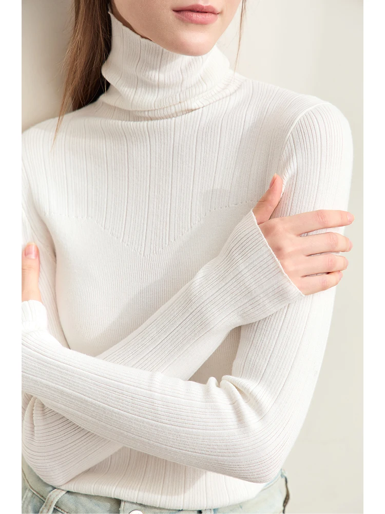 Amii Minimalism 2024 Women Sweaters New Autumn Elegant Comfortable Spliced Turtleneck Interior Lapping Basic Solid Tops 12443147