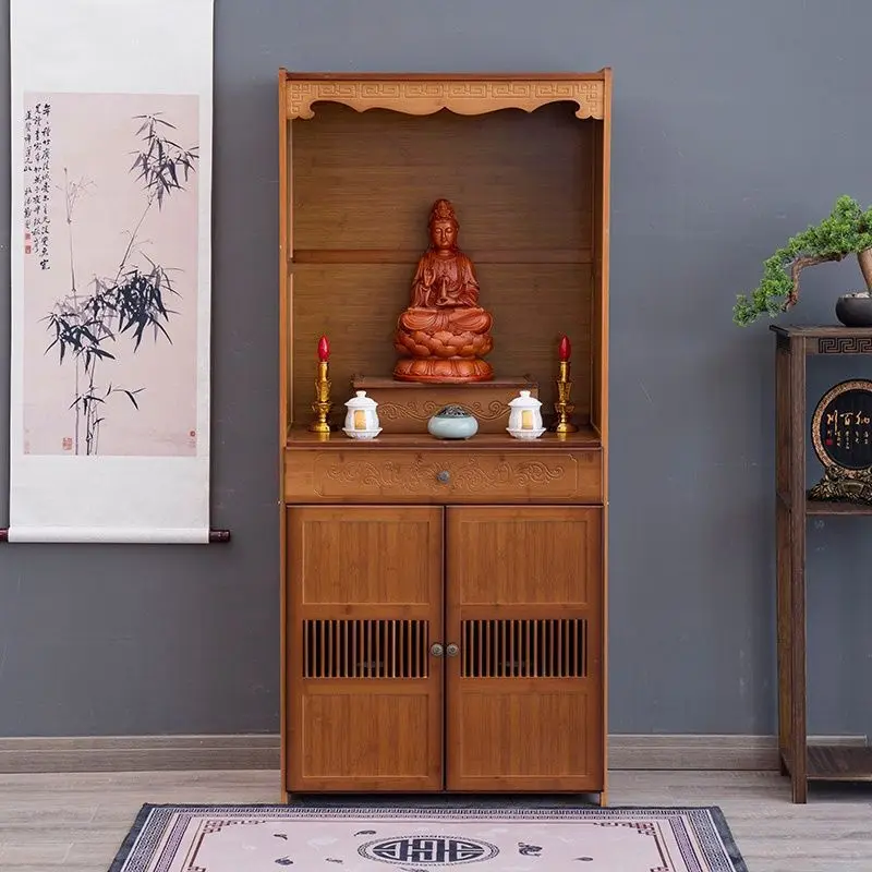 

Buddhist Shrine Cabinet Stand Nanzhu Offering Table for Guanyin Wealth God Statue Home Altar Incense Table