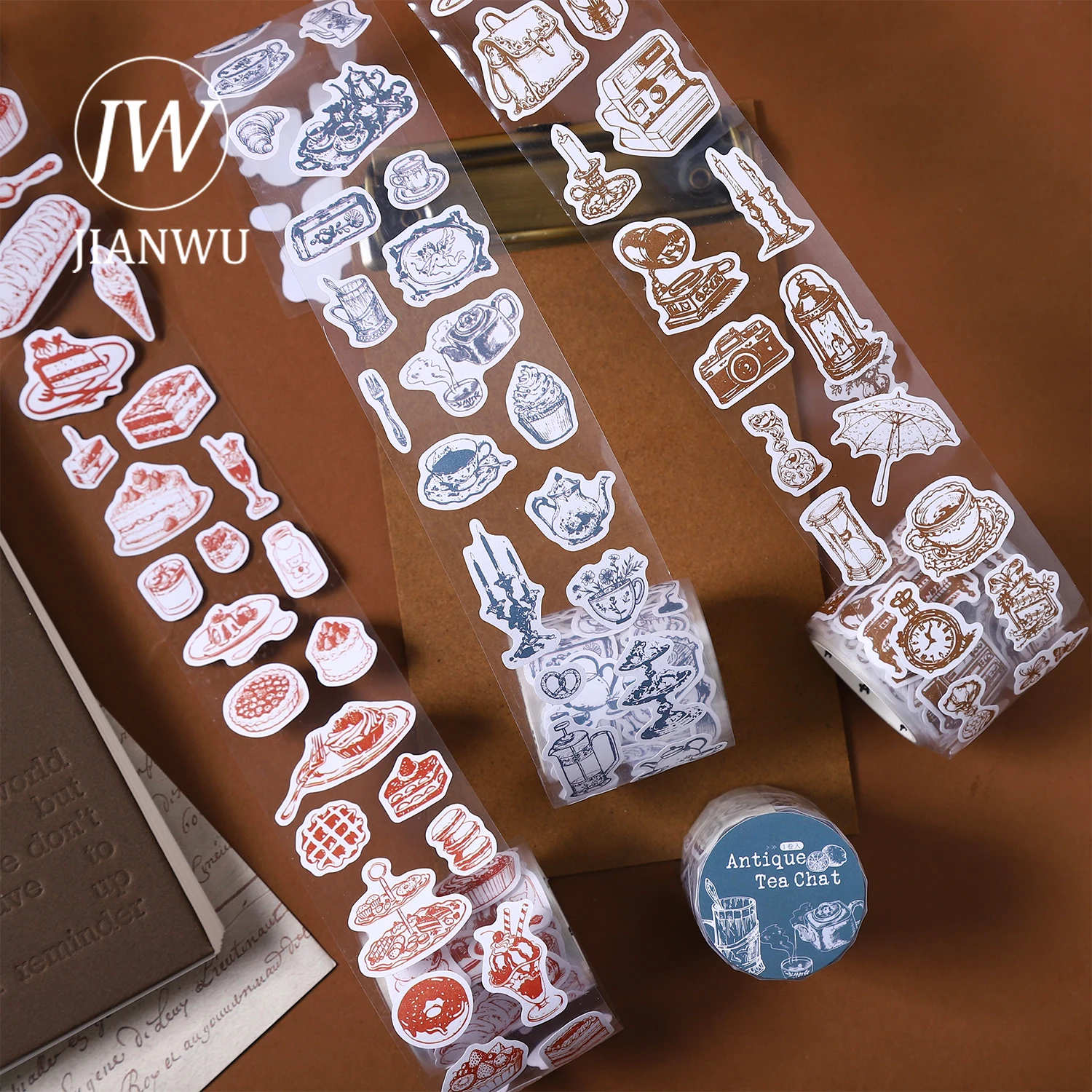 JIANWU Antique Tea Chat Series Vintage Bow Tie Party Landscape Material Collage Waste Tape Creative DIY Journal Stationery