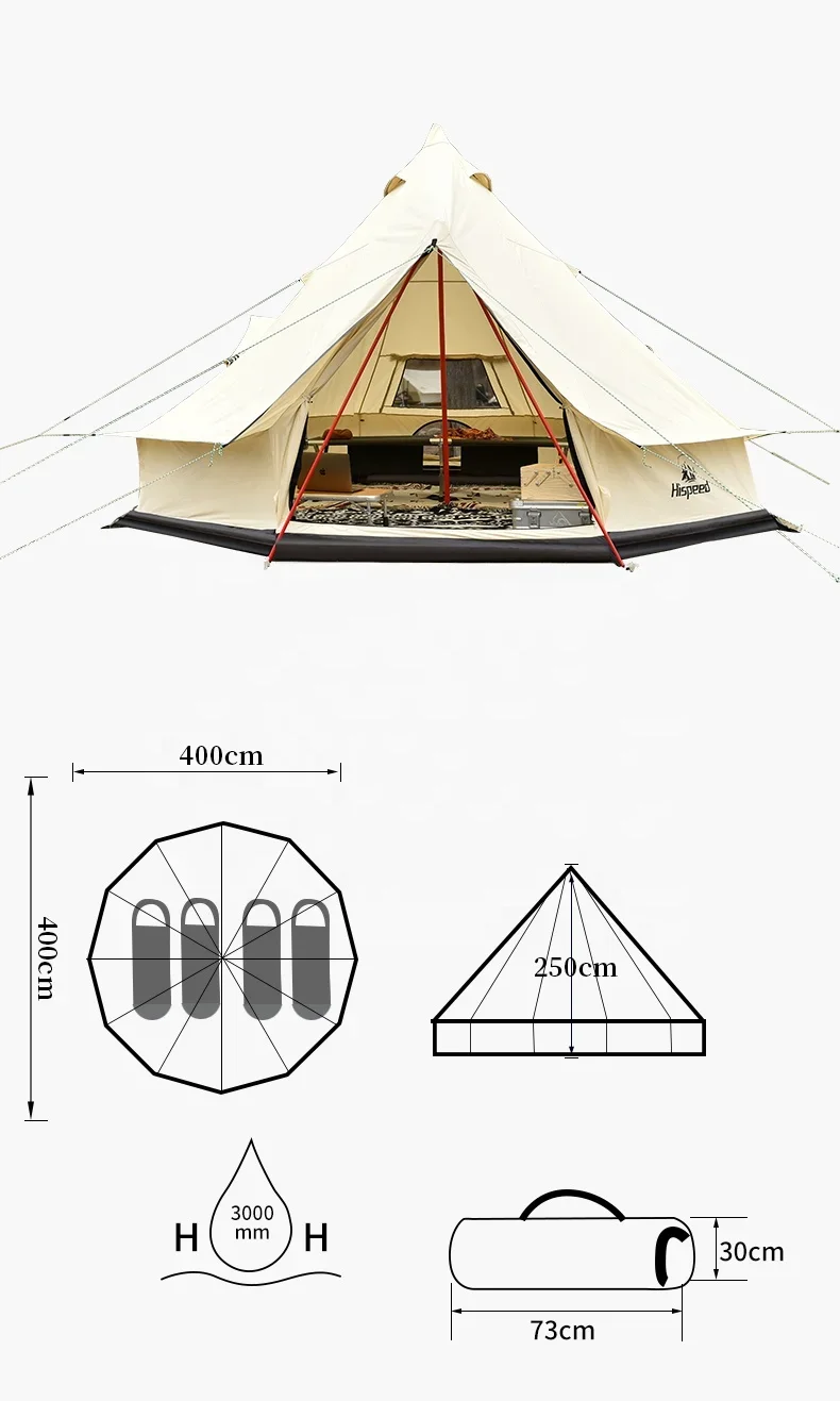 Barraca de iurta Glamping 12 a 20 pessoas à prova d'água PU3000mm Barraca de iurta mongol para exterior