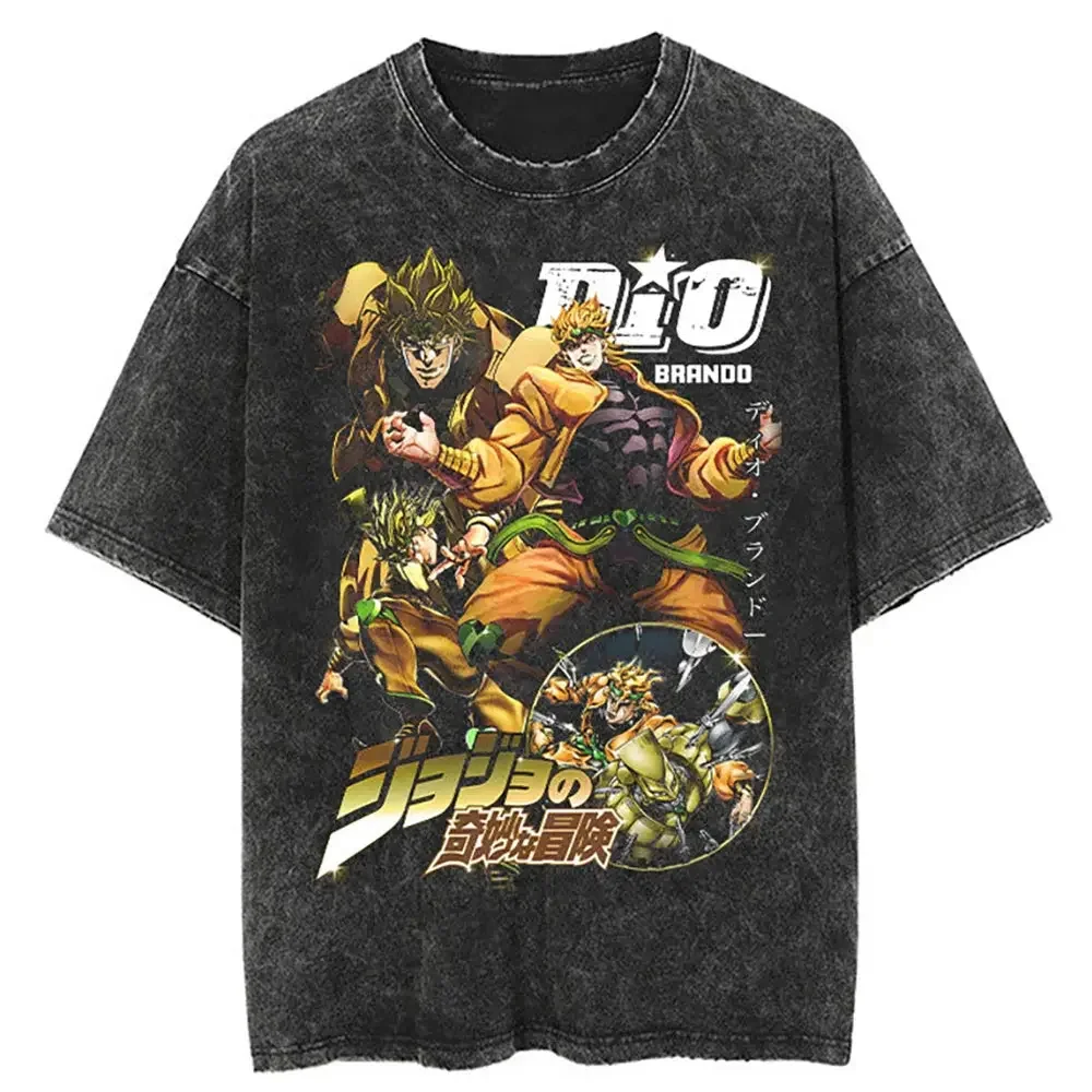 JoJo's Bizarre Adventure Anime Clothing Dio Graphic Washed Tshirt Men Manga Vintage Cotton T-shirts Harajuku Male Casual T Shirt