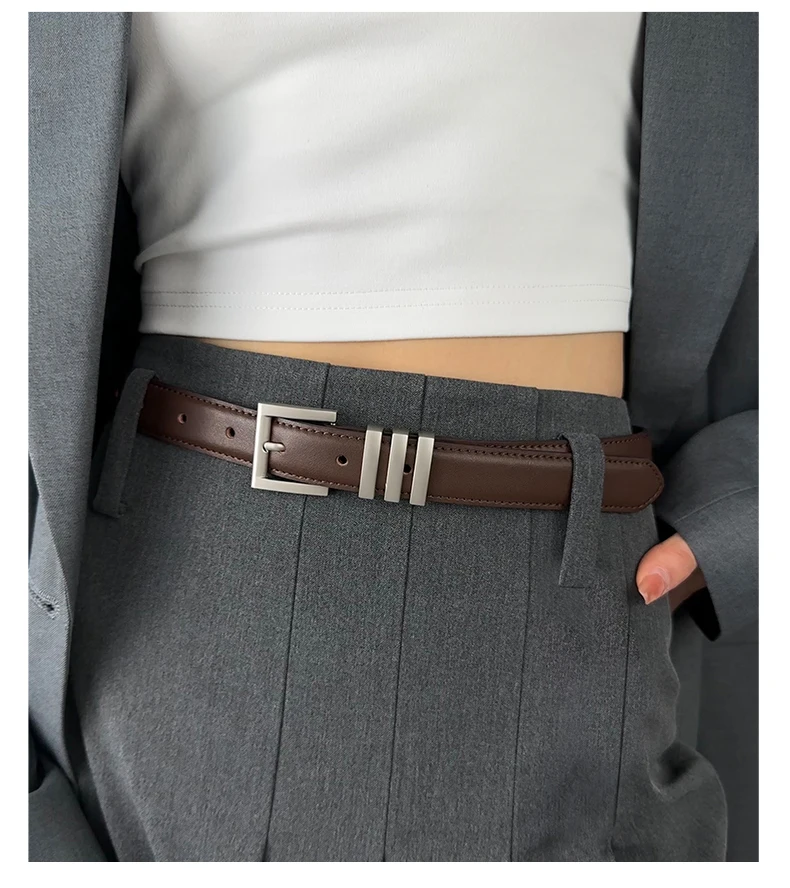 Women's Fashion Leather Black Wide Belt Metal Square Pin Buckle Adjustable Waistband Fashion Fine Lady Jeans Belts