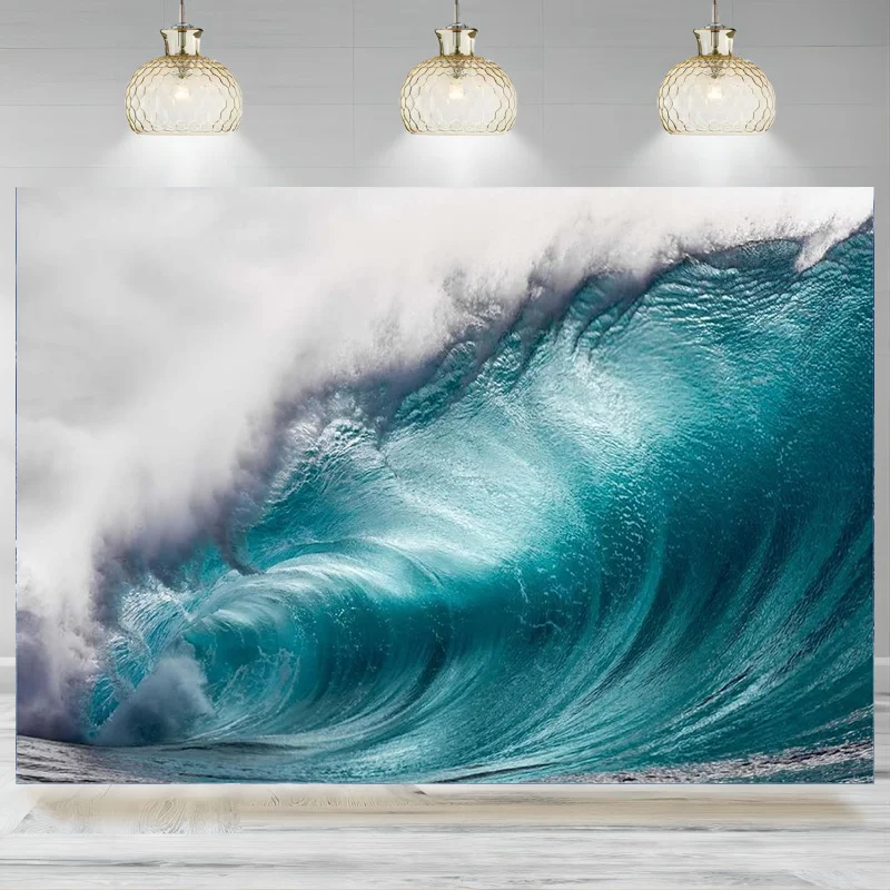 Huge Ocean Wave Backdrop Photography Tropical Summer Ocean Blue Surfing Wave Background Surfing Birthday Party Decoration Banne