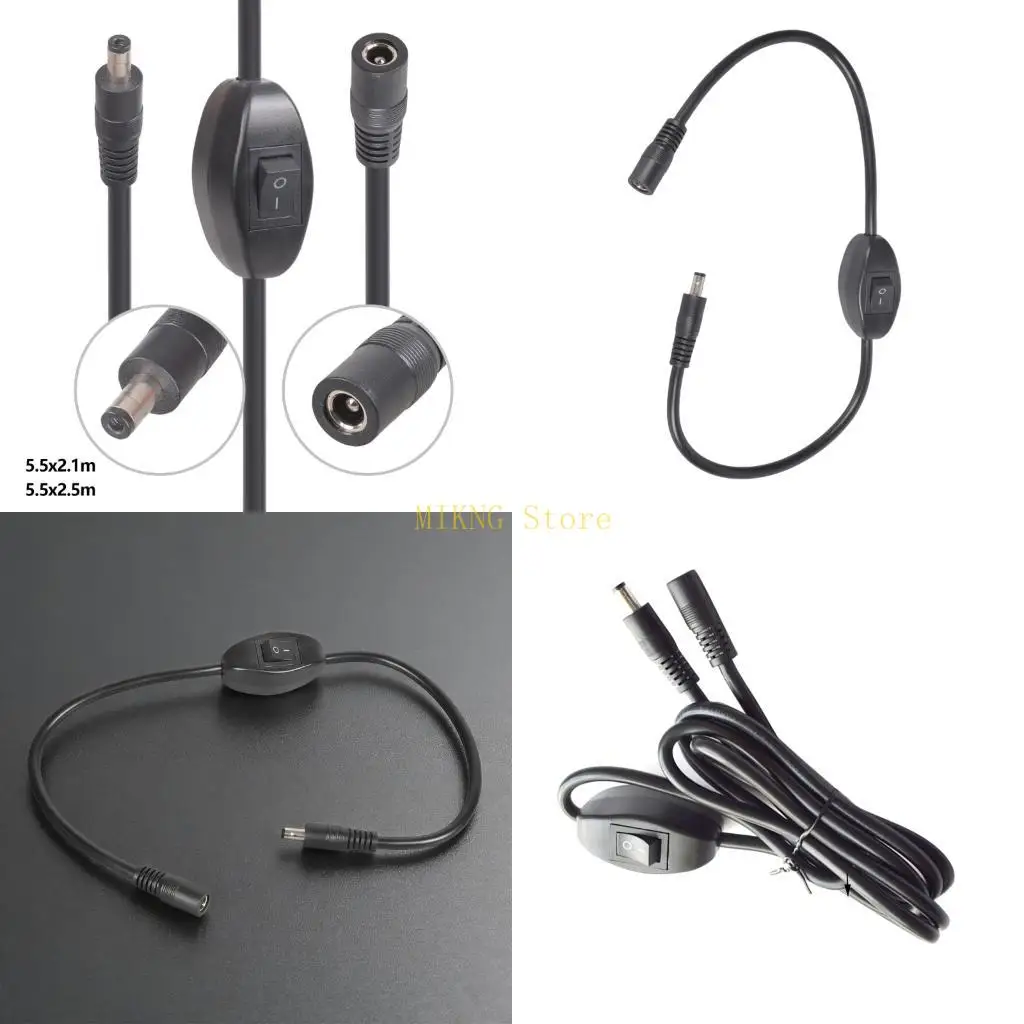 DC12V 15A Power Extension Cable With Switching Button 5.5x2.1mm 5.5x2.5mm Male To Female Connector For LED Fan Blower Best Sale