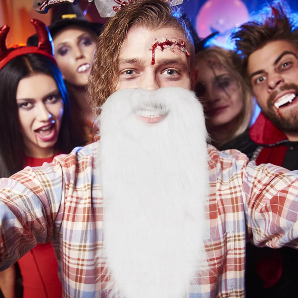 

2Pcs Realistic White Viking Beard Costume Fake Beards Mustaches Long Soft Facial Hair Halloween Party Cosplay Supplies