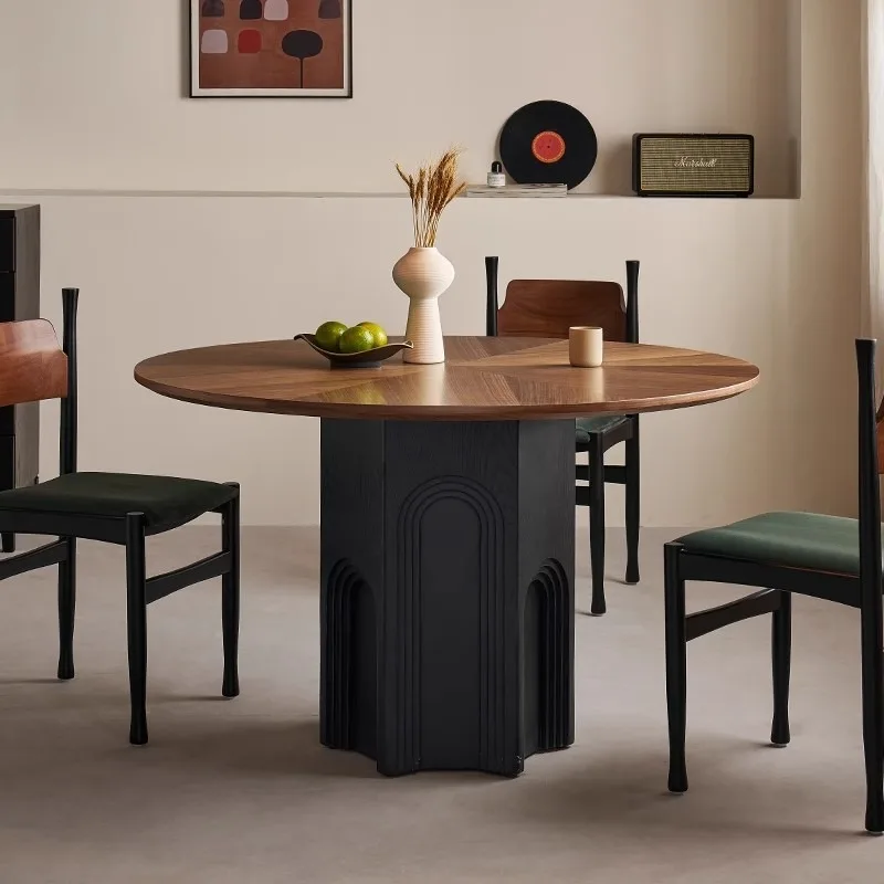 

1 m 1.2 m round table small apartment French retro dining table household minimalist black solid wood living room dining table