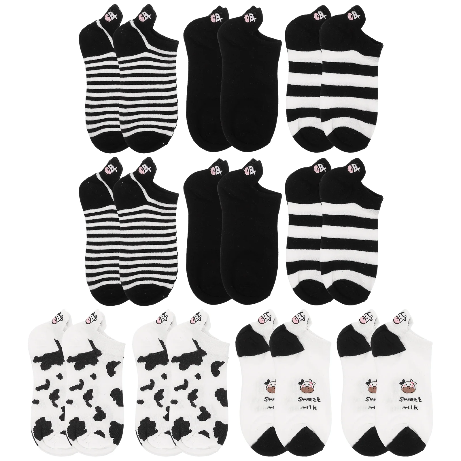 5 Pairs Cow Socks Durable Ankle Long-lasting Pattern Cotton Short Good Touch Feeling Assorted Color