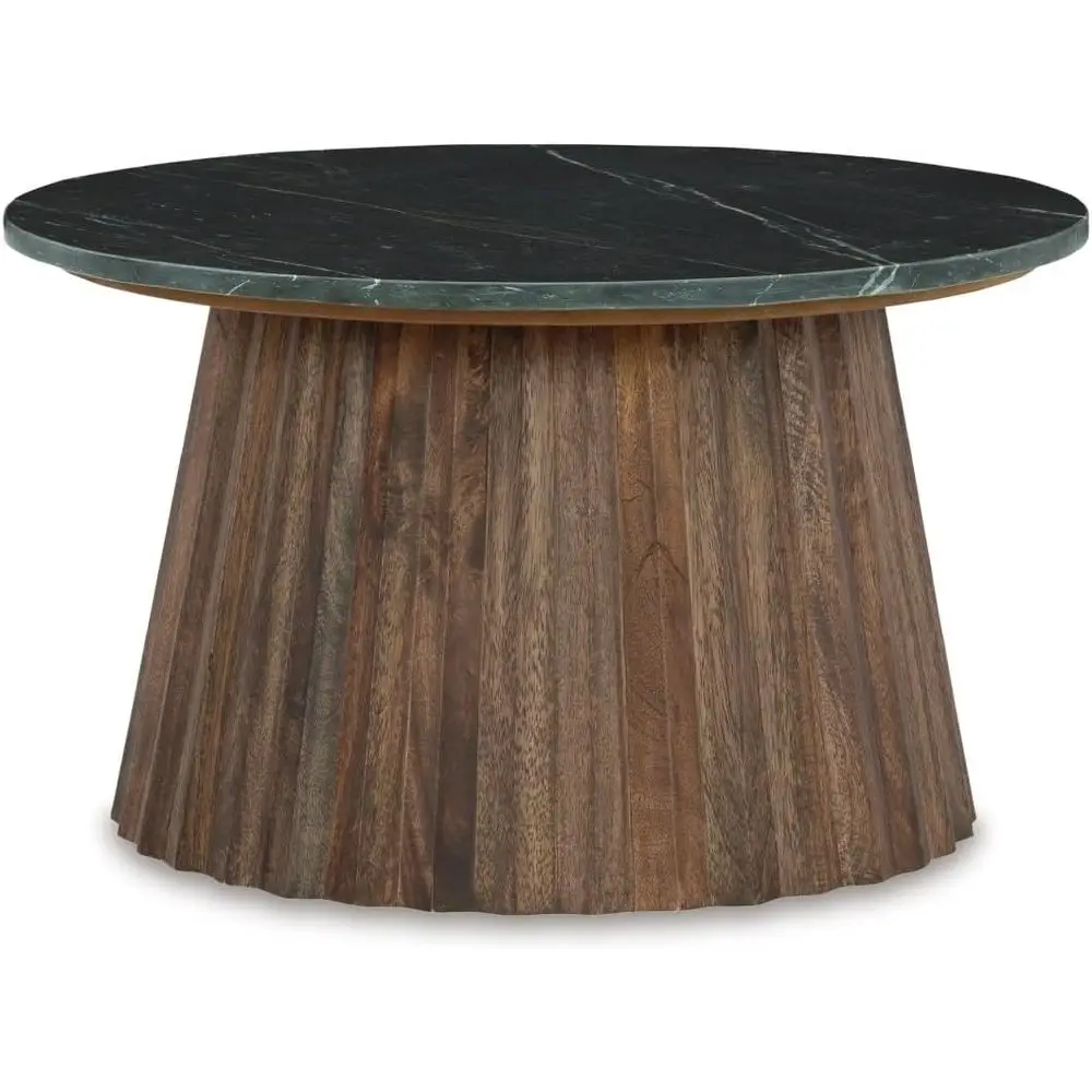 

Ceilby Contemporary Marble Accent Cocktail Table, Black & k Brown