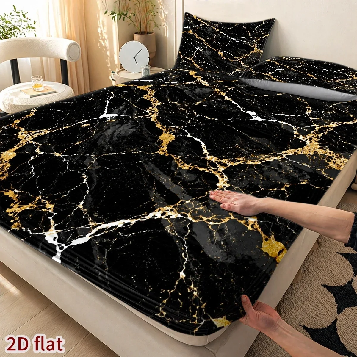 3Pcs Stone Pattern Print Bedding Set, Soft and Comfortable, Suitable for Bedroom, Guest Room One Fitted Sheet + Two Pillowcases No Core