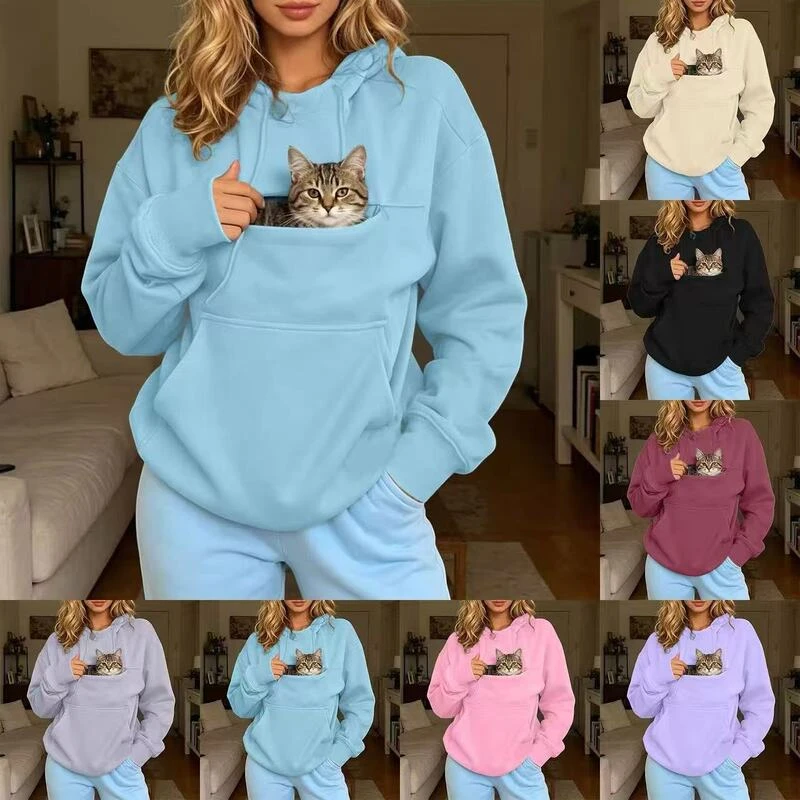 Polyester Pet Carrier Hoodie Drawstring Hood Fleece Lined Pet Pouch Sweatshirt With Pet Pouch Women Hooded Pullover Dog Walking