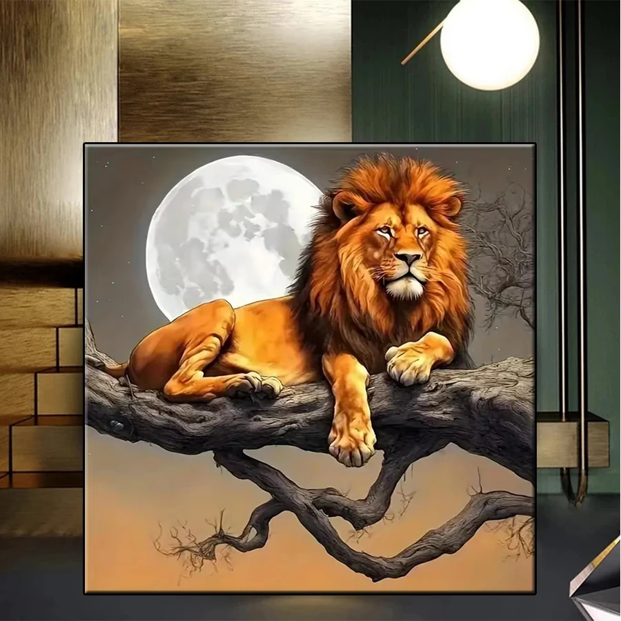 Full Diamond Embroidery Kit New Moon Night Animal Lion Art Handicraft Diamond Painting Cross Stitch Home Decoration