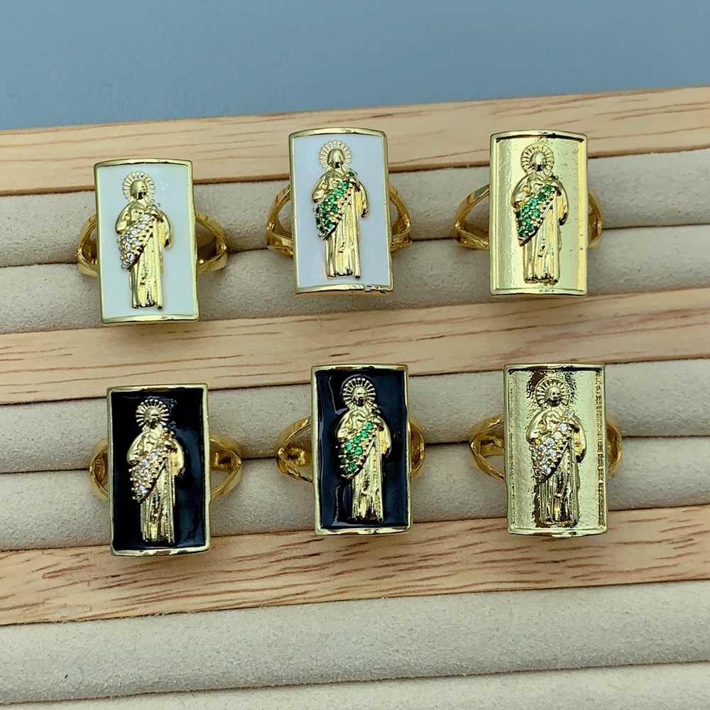 

Hot Selling Gold Plated Oil Drip Saint Jude Adjustable Rings For Women Lucky Religious Jewelry Birthday Gift