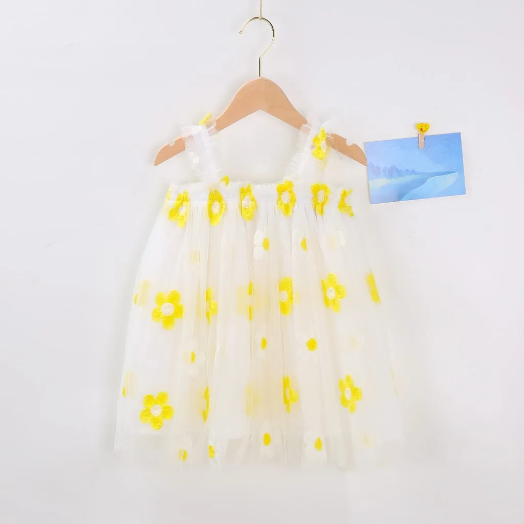 Süßes Tutu-Kleid für Kleinkinder und Mädchen, ärmellos, Sommer, neu, mit Stickerei, Blumenmuster, Netzkleid, Prinzessinnenkleid für kleine Mädchen – Detail 22