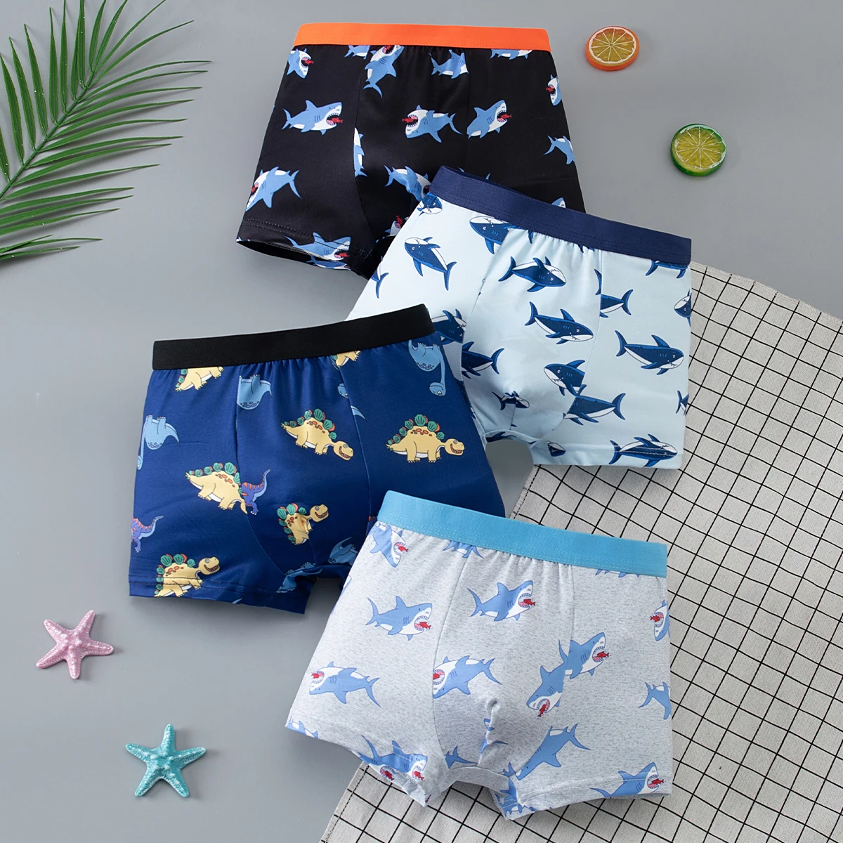 4/8-teiliges Set niedlicher Jungen-Cartoon-Unterwäsche mit elastischem Bund und vier Eckenhosen für bequeme Kinder-Shorts für zu Hause – Detail 5