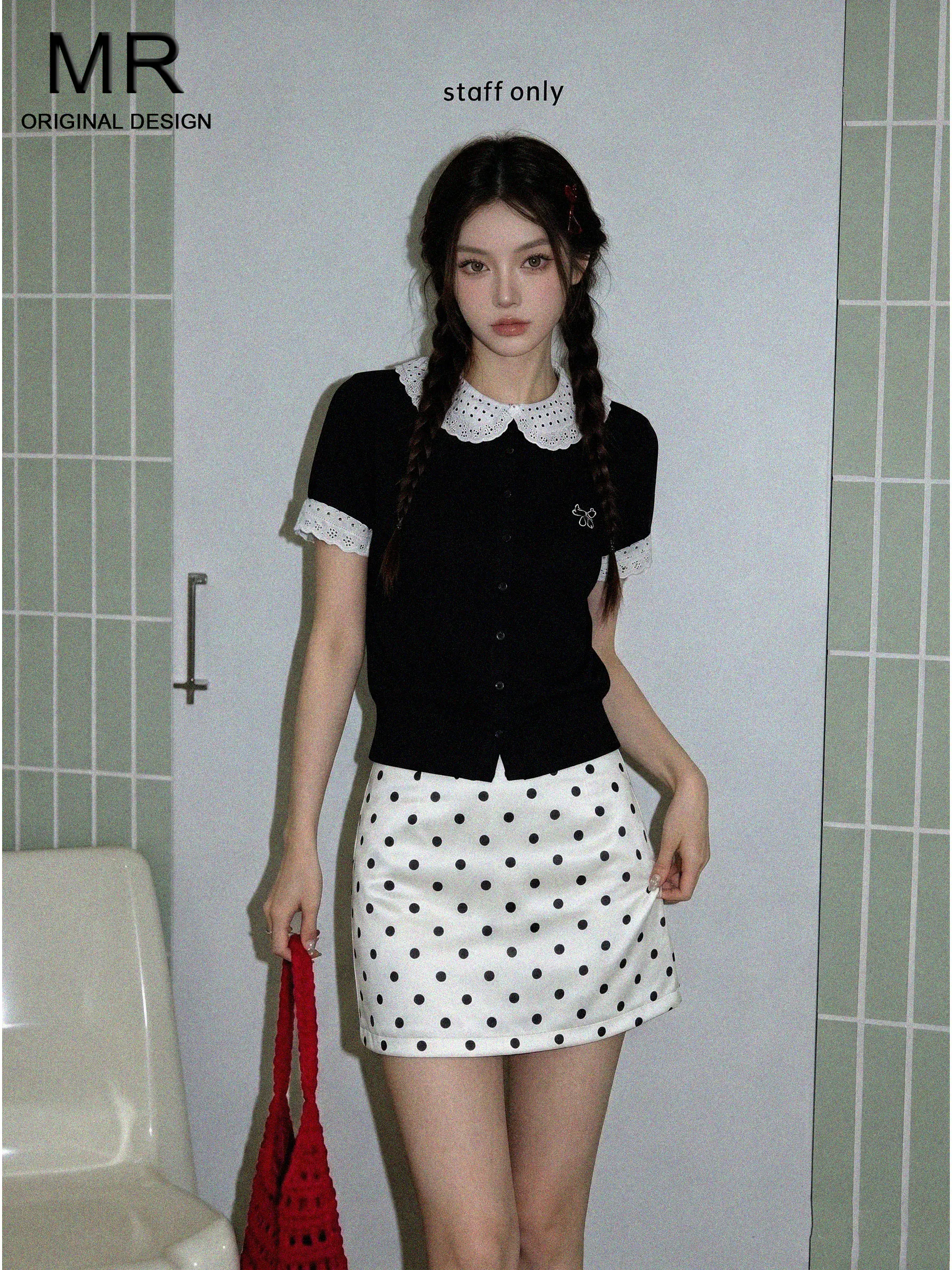 Pure Desire Apricot Polka Dot A-Line  Skirt Women's Summer High Waist Anti-Light Short Skirt Casual Style Standard Fit