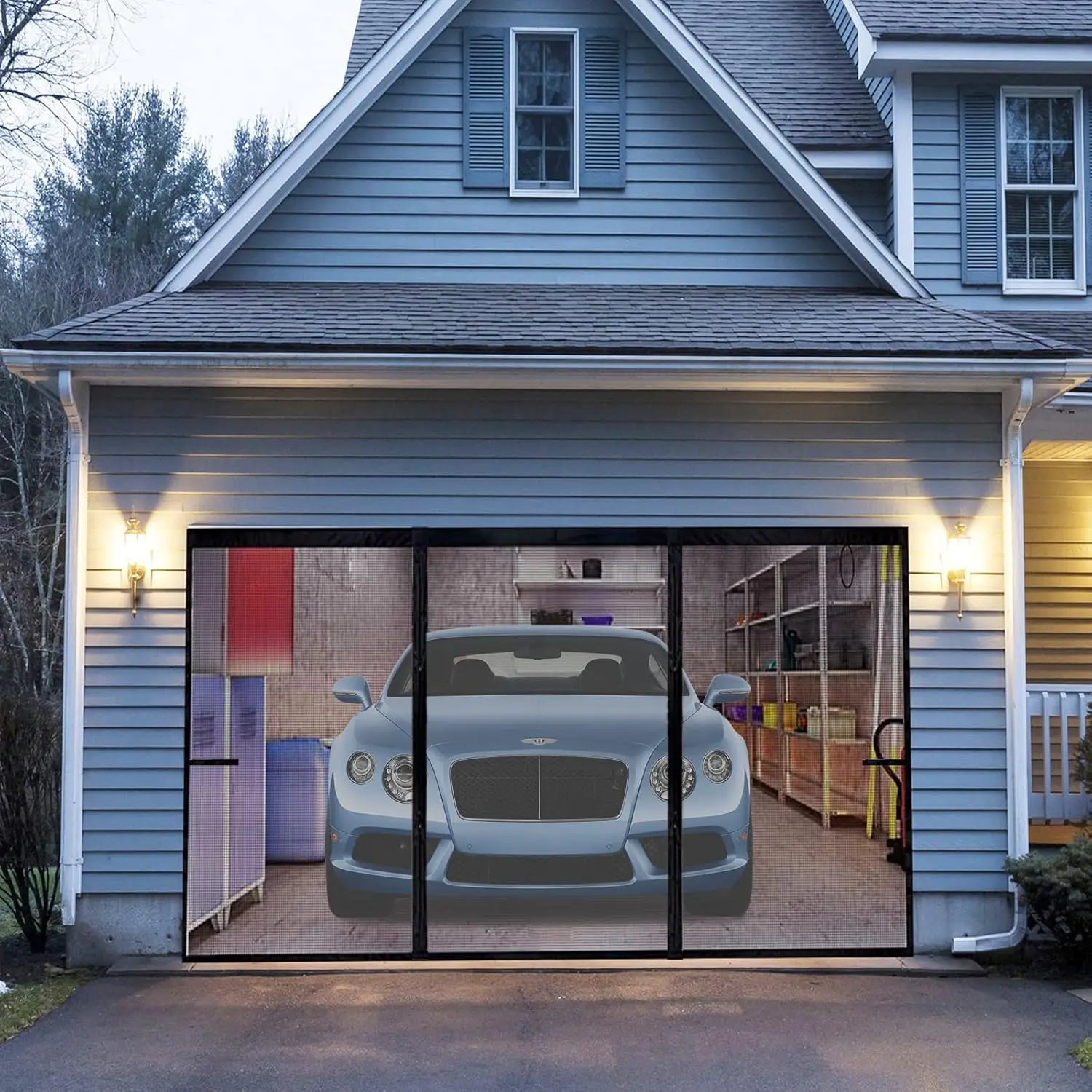 Magnetic Garage Screen Door for 1 Car Garage Doors 9x7FT- Reinforced Self Sealing Fiberglass Mesh Door, High Energy Magnets,