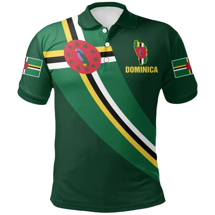 Dominica Map Flag 3D Printing Polo Shirt The Commonwealth Of Dominica Emblem Graphic Polo Shirts Vintage Polo T Shirt For Men