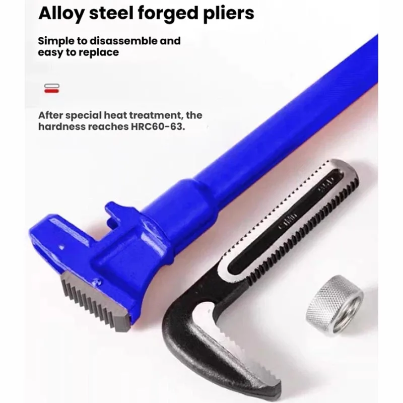Duty Telescopic Pipe Wrench Retractable Extension Handle Anti-Slip Rubber Grip Hardened Serrated Jaw Adjustable Pipe Spanner