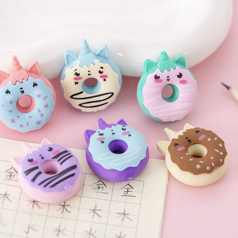 Borrador de rosquilla creativo de dibujos animados para niños, borrador de bocetos de pintura para estudiantes, lindo borrador Kawaii, papelería