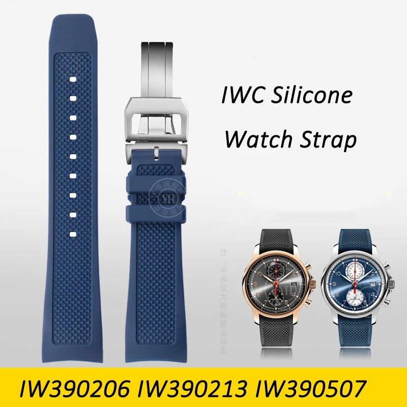 IWC New Stlye Silicone Strap 22mm For IWC Portuguese Series IW390206 IW390213 IW390507 With Folding Clasp Watchbands Menbracelet