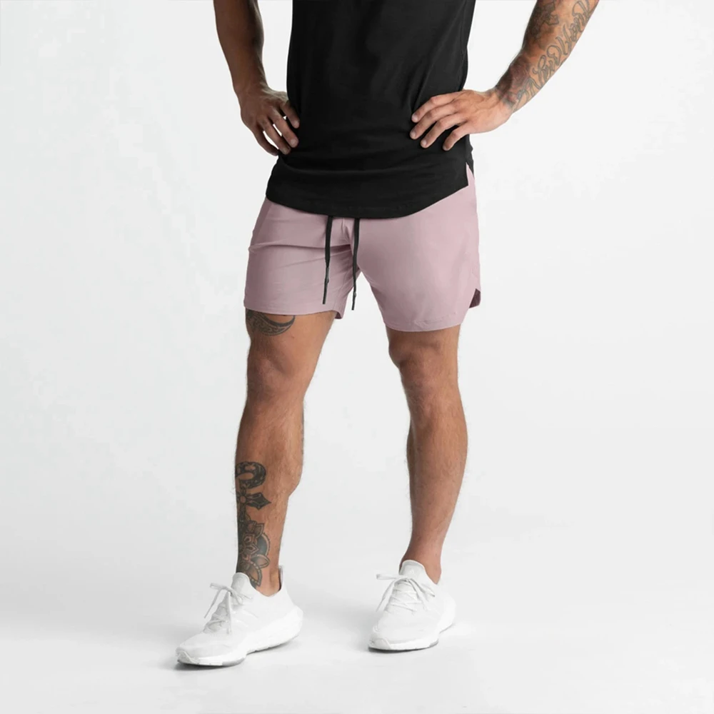 Mens Workout Fitness Shorts Thin Style Breathable Jogger Gym Bodybuilding Pink Quick Dry Running Shorts Zipper Phone Pockets