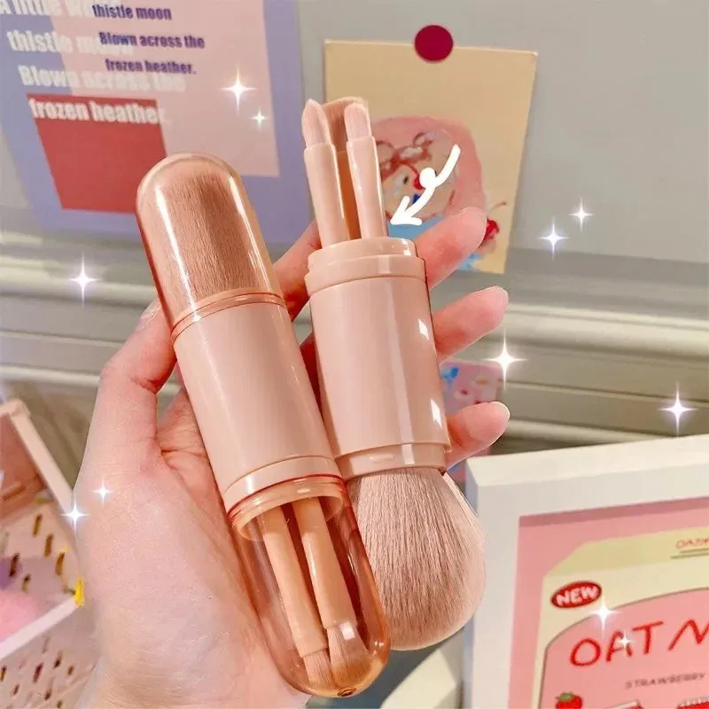 Pennello per trucco multifunzione 4 in 1: strumento cosmetico tutto in uno per fondotinta, cipria, fard e bronzer, design della testa convertibile