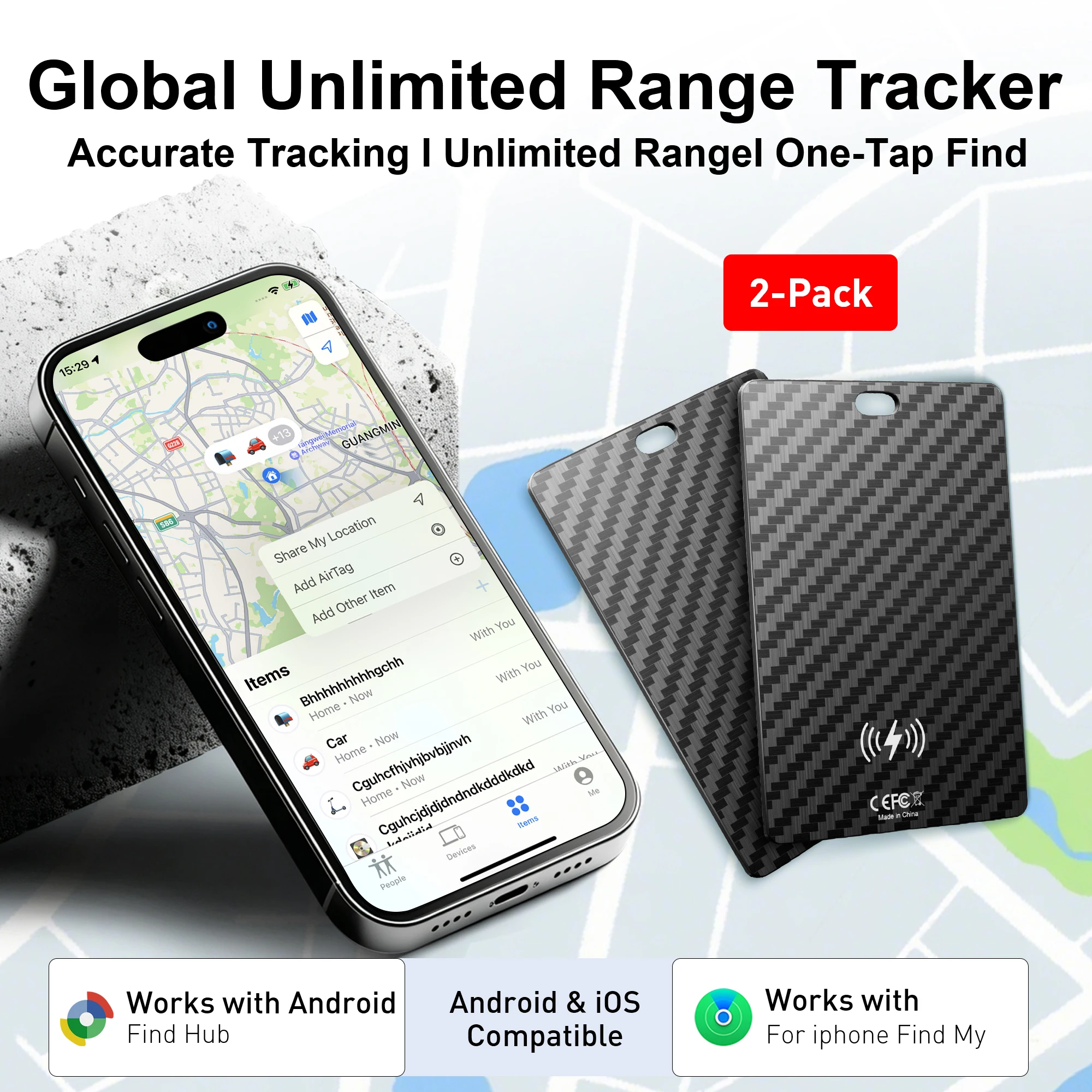 Dual System Smart Tracker Tag 1/2 Pack, Bluetooth Locator for iOS & Android, Global Positioning for Wallet, Passport