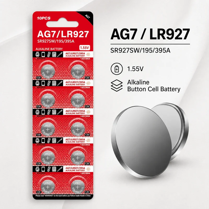 10 Pilas Alcalinas de Botón para Reloj AG7 LR927 395 SR927W SR57 LR57 1.55V 26mAh, AG0 LR521 AG6 LR920 AG8 LR1120