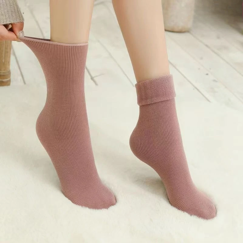 1 par de calcetines de nieve para mujer, calcetines térmicos gruesos y cálidos de terciopelo para otoño e invierno, calcetines largos para el hogar para mujer, venta al por mayor 2025