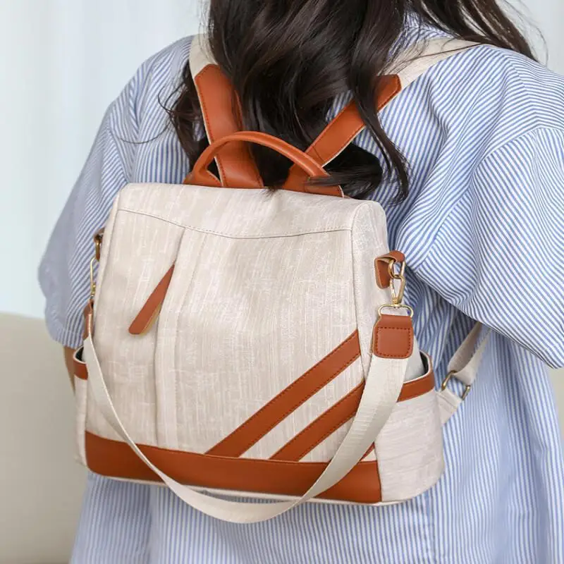 

Fashionable New Color Blocking Anti-Theft Backpack Large Capacity Multi-Functional Waterproof Handbag Crossbody Bag Schoolbag