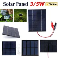Solar Panel 3W/5W 5V Portable Polysilicon Panel DIY Solar Cells System Mini Outdoor Battery Charger with Clip for 9-12V Battery