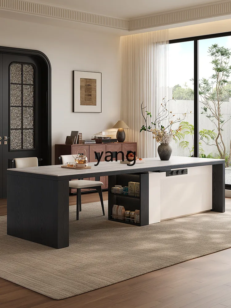 LMM antique electric lift retractable flush island dining table integrated household bar