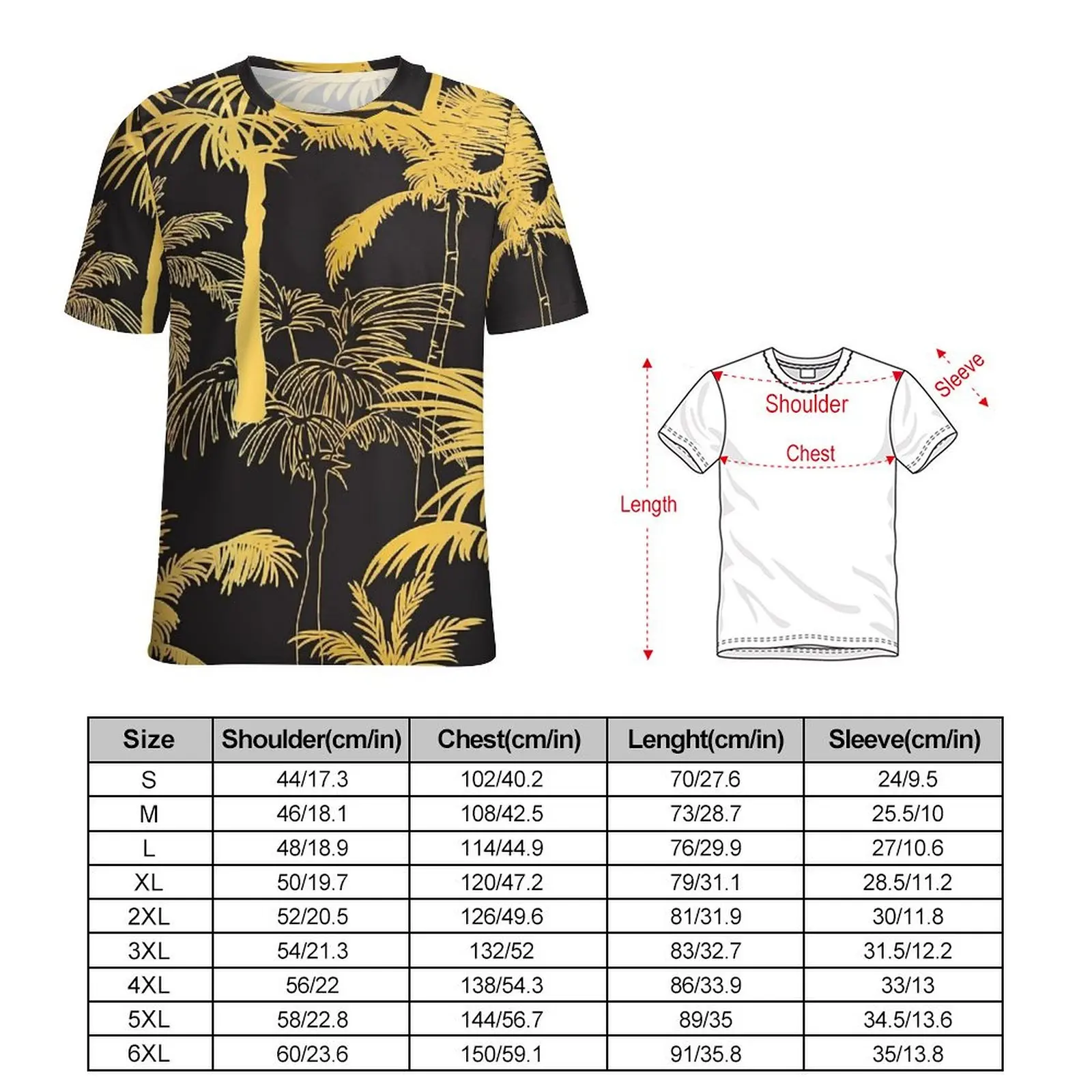 Female T Shirt Golden Palm Trees Print O Neck T-Shirts Short Sleeves  Elegant Custom Tshirt Korean Fashion Top Tees Big Size