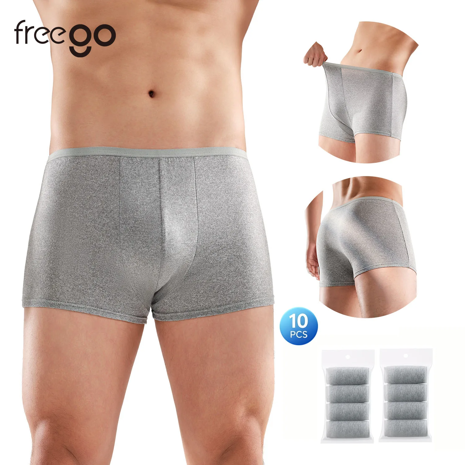 

Freego 10pcs Disposable Men's Milk Silk Underwear EO Sterilized Gray Briefs No-wash Portable for Travel Camping Business Trip