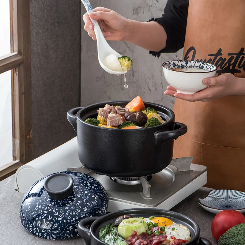 Japanese Ceramic Casserole Stew Pot With Lid Household Soup Pots High Temperature Gas Stove Open Fire Resistant Cooking Pot