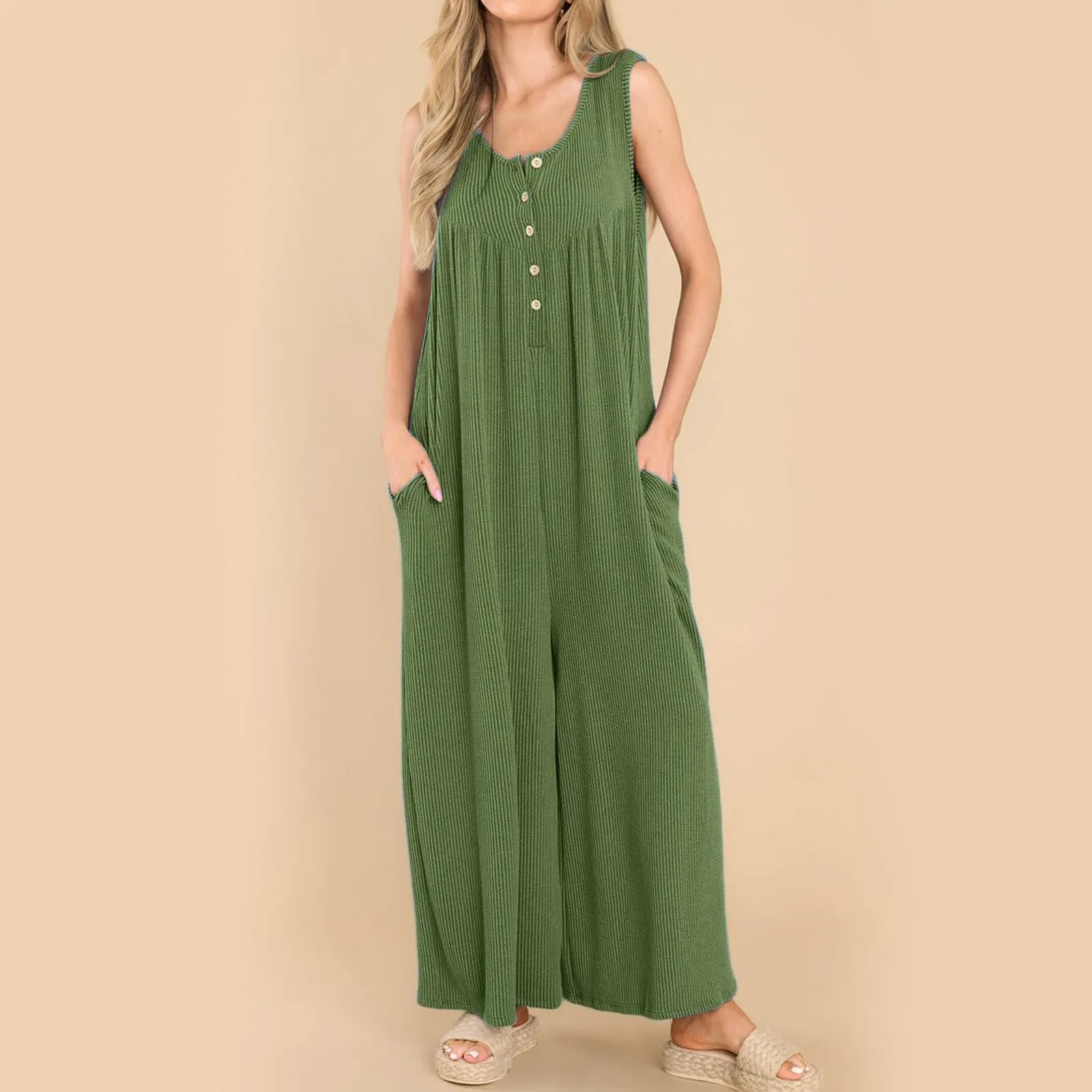 

Women Casual Jumpsuit Solid Color Overalls Pants Sleeveless Loose Wide-Leg Long Jumpsuits Playsuits Bib Overalls Corduroy