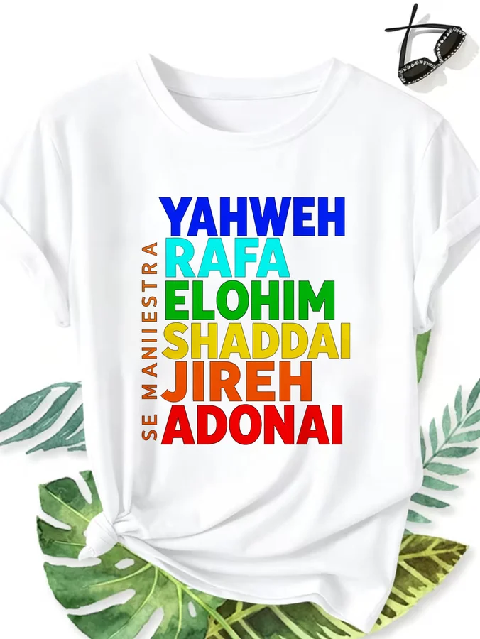 Se Manifiesta Yahweh Jireh t Shirt Women Spanish Christian T-Shirt Church Clothing Graphic Tees Retro Rainbow Letter Printed White Casual Top