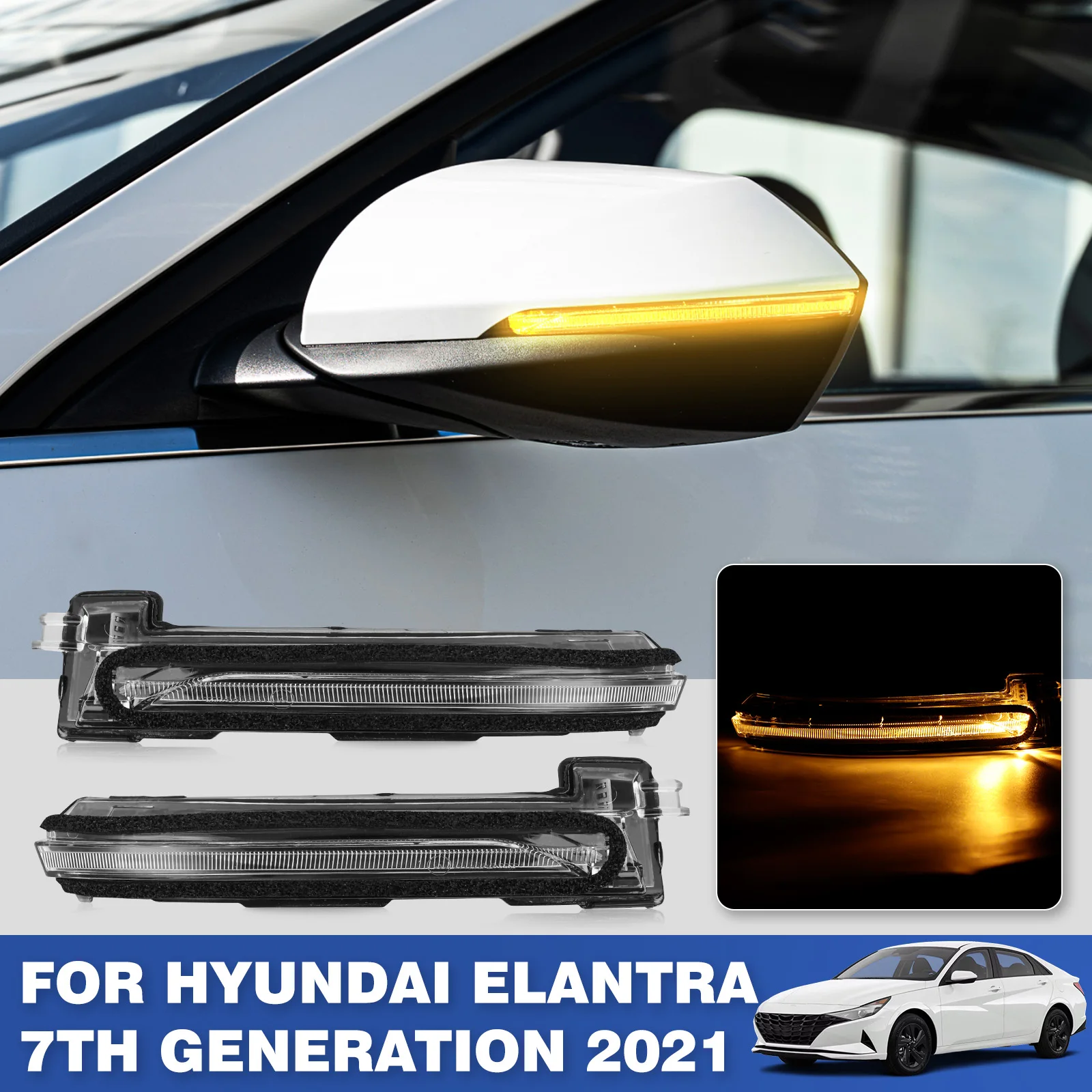 For Hyundai Elantra 7th Generation 2021 Side Mirror Turn Signal Lamp Door Mirror Light Turn Signal Marker Blinker Lamp