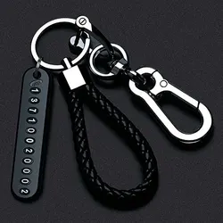 Trendy DIY Mobile Phone Number Plate Pendant Keychain for Men Punk Simple Woven Leather Rope Anti-lost Car Key Chain Accessories