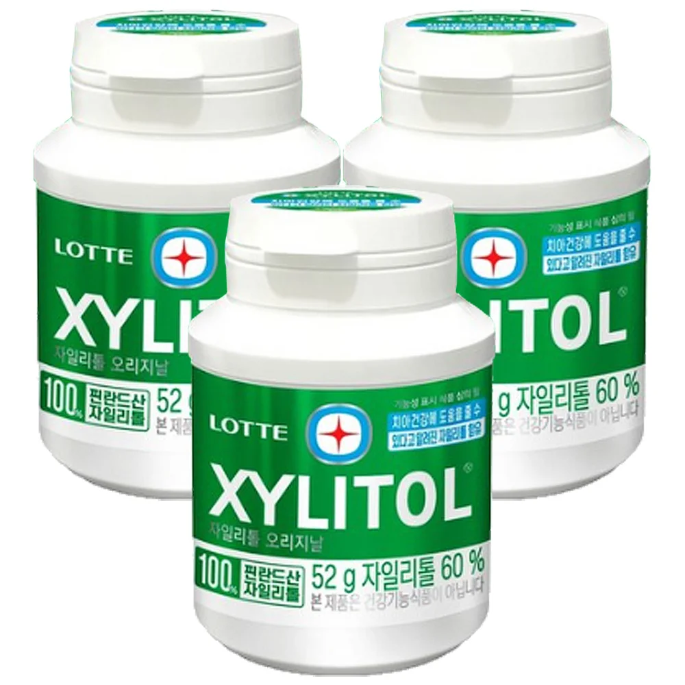 Goma de mascar Lotte Xylitol Original, envase de 52g x 3 paquetes