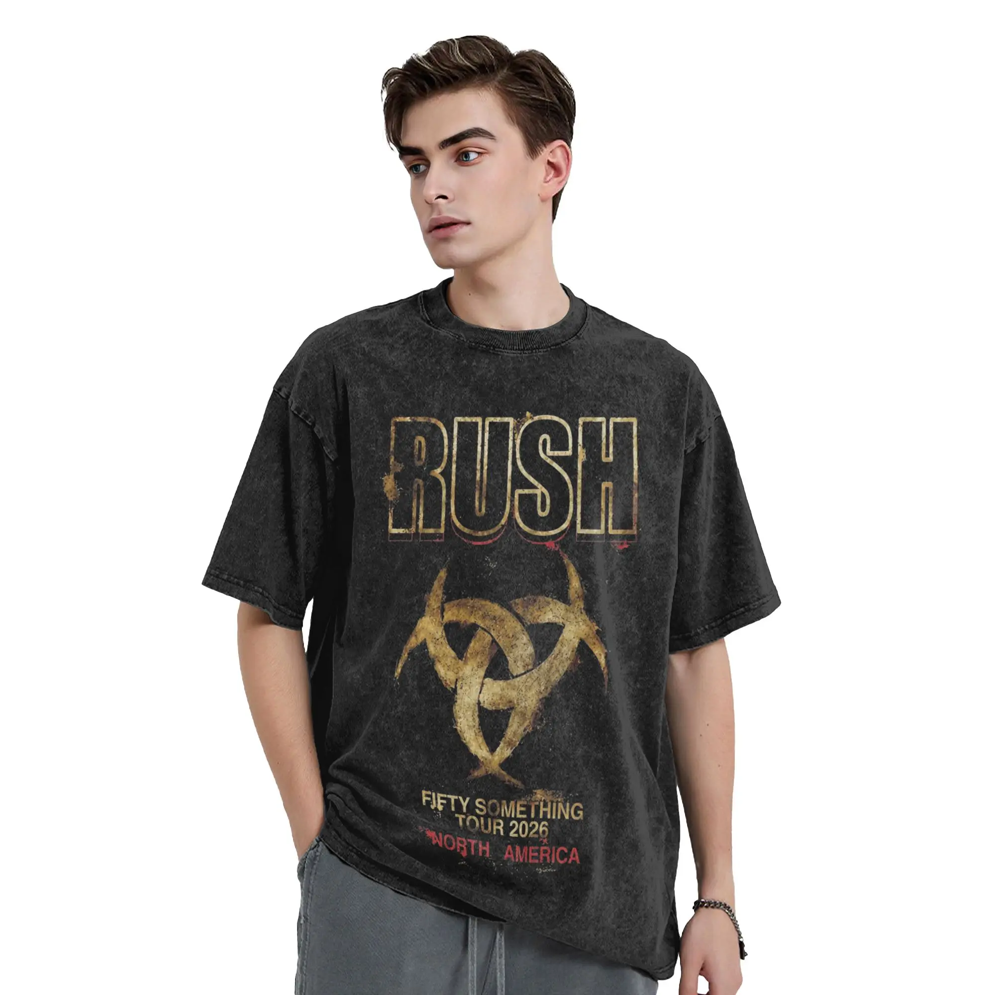 Rush Fifty Something Tour 2026 T Shirts Hip Hop Washed Cotton Harajuku T-Shirt  Vintage Men Women Streetwear Summer Tee Shirt