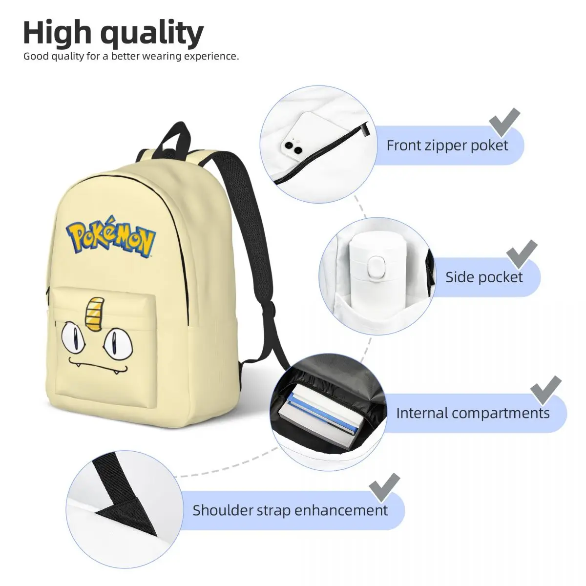 Pokémon Impermeável Mochila Universitária, Saco De Livro De Viagem, Alta Capacidade, Laptop Na Moda, Nova Moda, 15.7 ", 17.7"