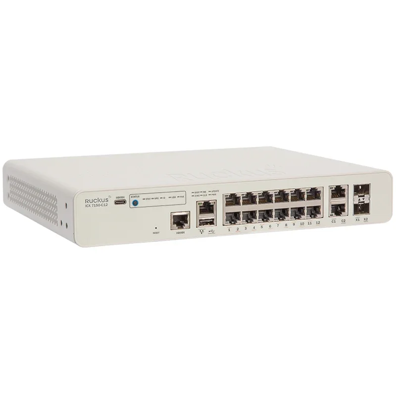 

Ruckus ICX7150 Switch ICX7150-C12P-2X10GR 12x10/100/1000 Mbps RJ-45 PoE+ports AP 124W PoE dget 2x10GbE Uplink/Stacking SFP/SFP+