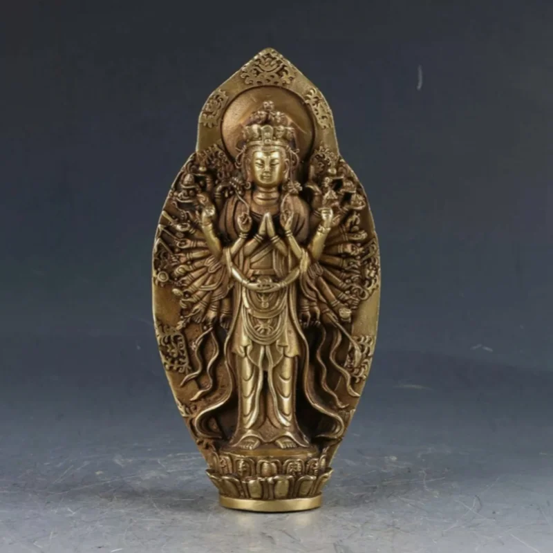 Chinese Brass Handwork Carved Thousand-hand Bodhisattva Statue