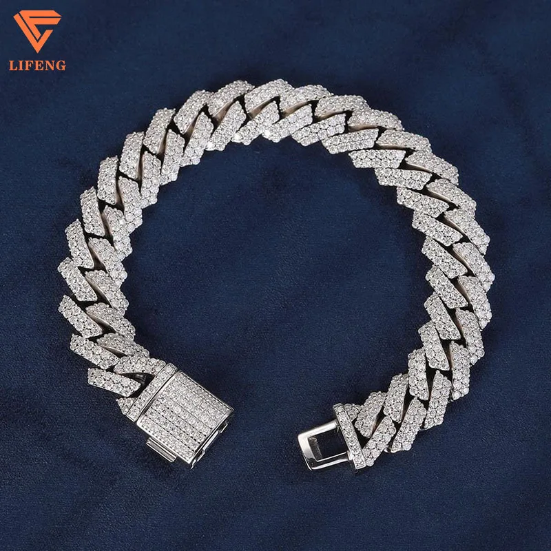 Hip Hop Jewelry Round Cut 14MM Cuban link Chain Iced Out VVS Moissanite Diamond HipHop Cuban link Bracelet