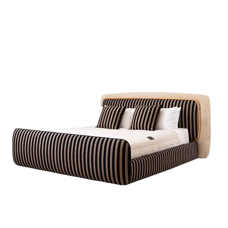 

Italian striped fabric bed Modern simple master bedroom 1.8 meters