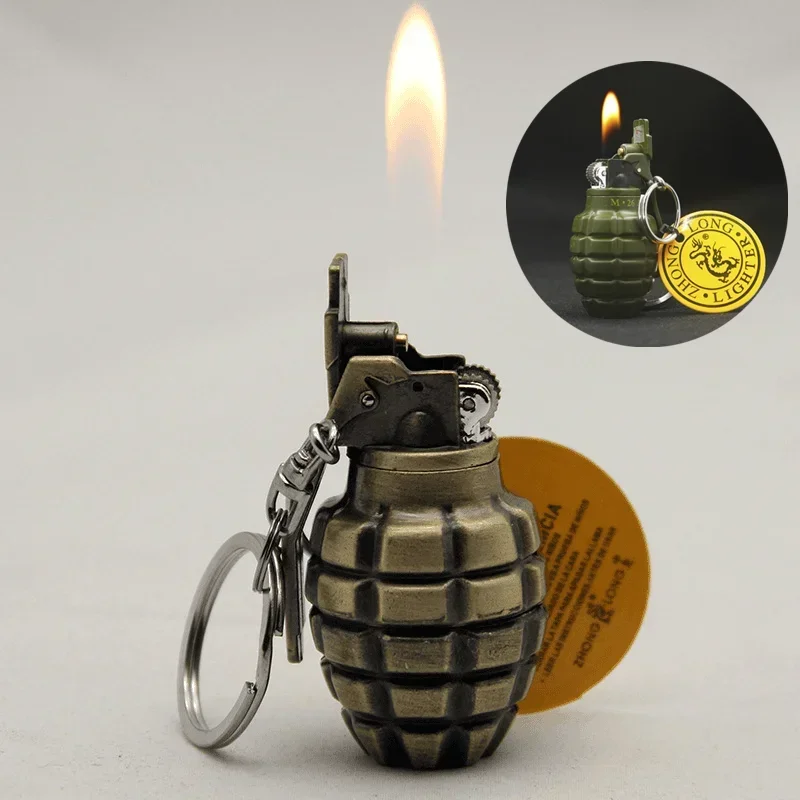 Mini Grenade Model Inflatable Lighter Metal Butane Gas Grinding Wheel Open Flame Lighter Cigarette Accessories Smoking Gift