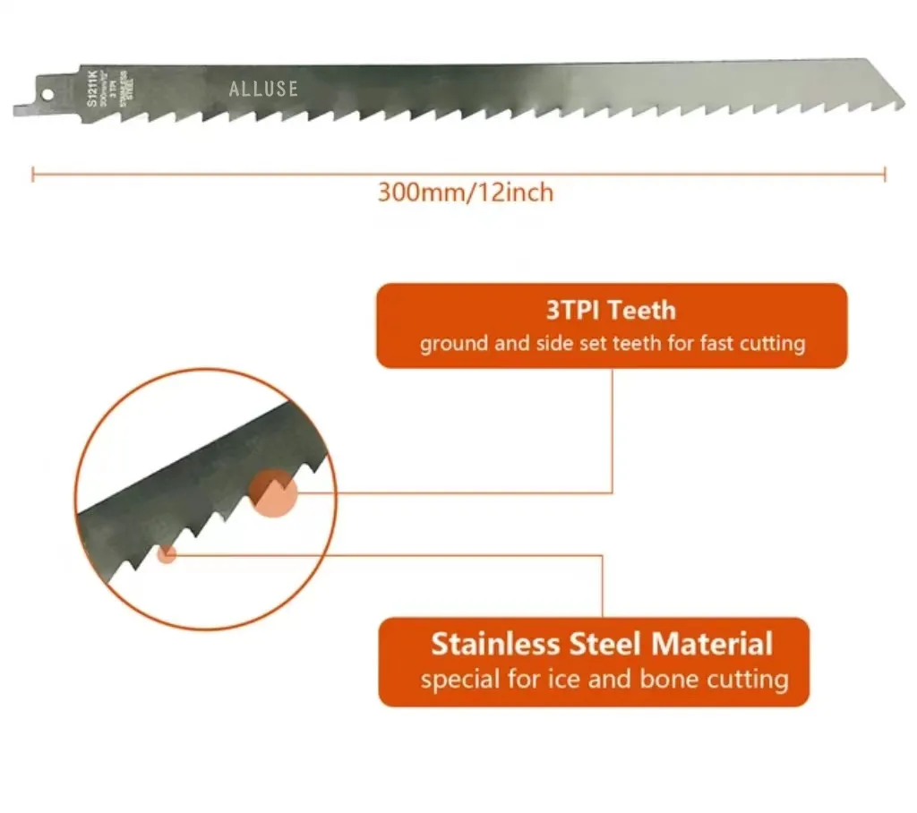 S1211K Aangepaste 12 INCH 3TPI Rvs Vleeszaagblad Rvs Zaagblad Reciprozaag