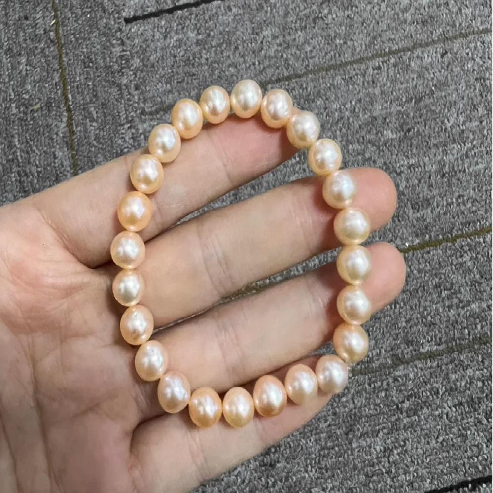 Natural Pearl Bracelet AAA7-8mm 8-9mm South Sea Pink Round Pearl Bracelet 7.5-8 inch Bracelet