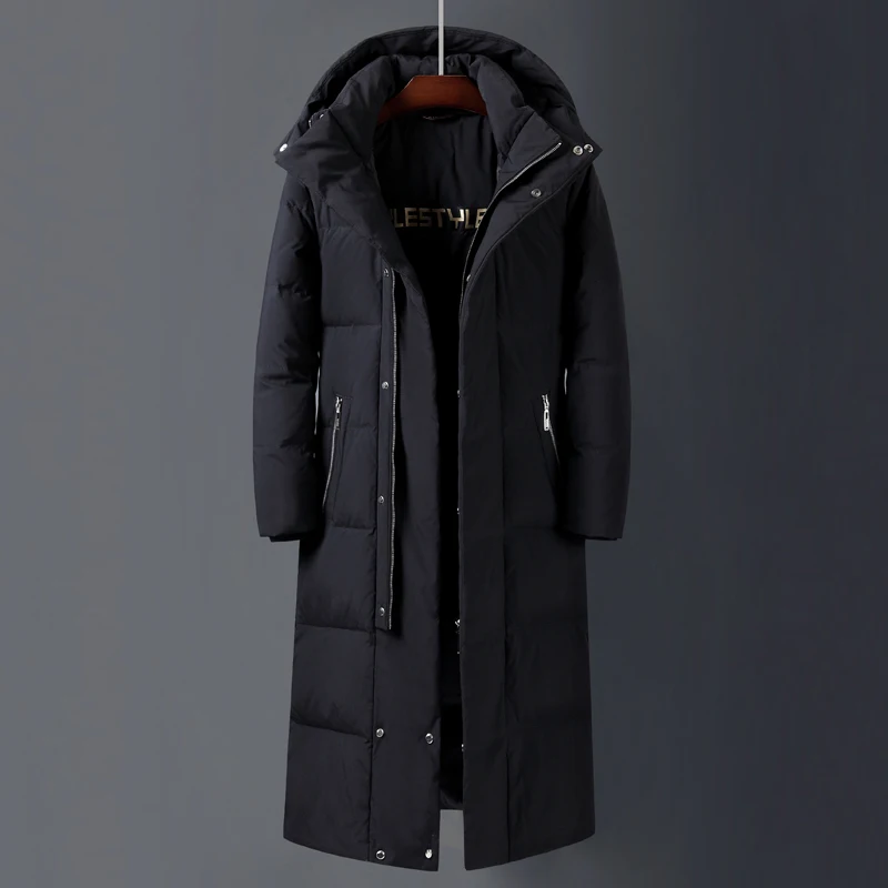 2023 Winter Down Coat Men Hooded Fashion X-Long 90% White Duck Down Winter Jacket Men Thick Warm High Quality Brand Black Parkas